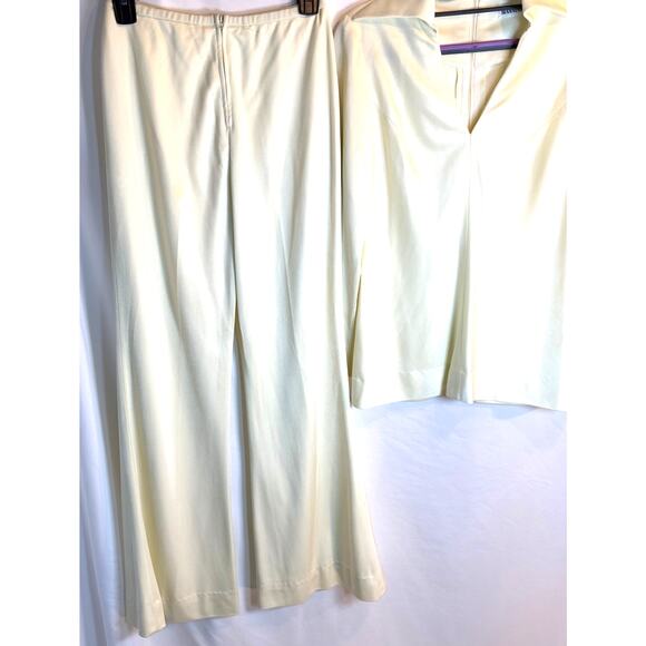 Vintage Manning Silver Cream Pantsuit Set | 70s Disco Blouse & Pants | Y2K Vibes - Picture 5 of 8
